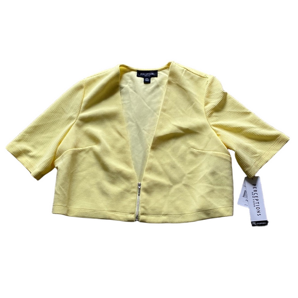 Perceptions Tops - Perceptions Yellow Cropped Blazer Short Sleeve Front Zip Texture Jacket SIZE XLP